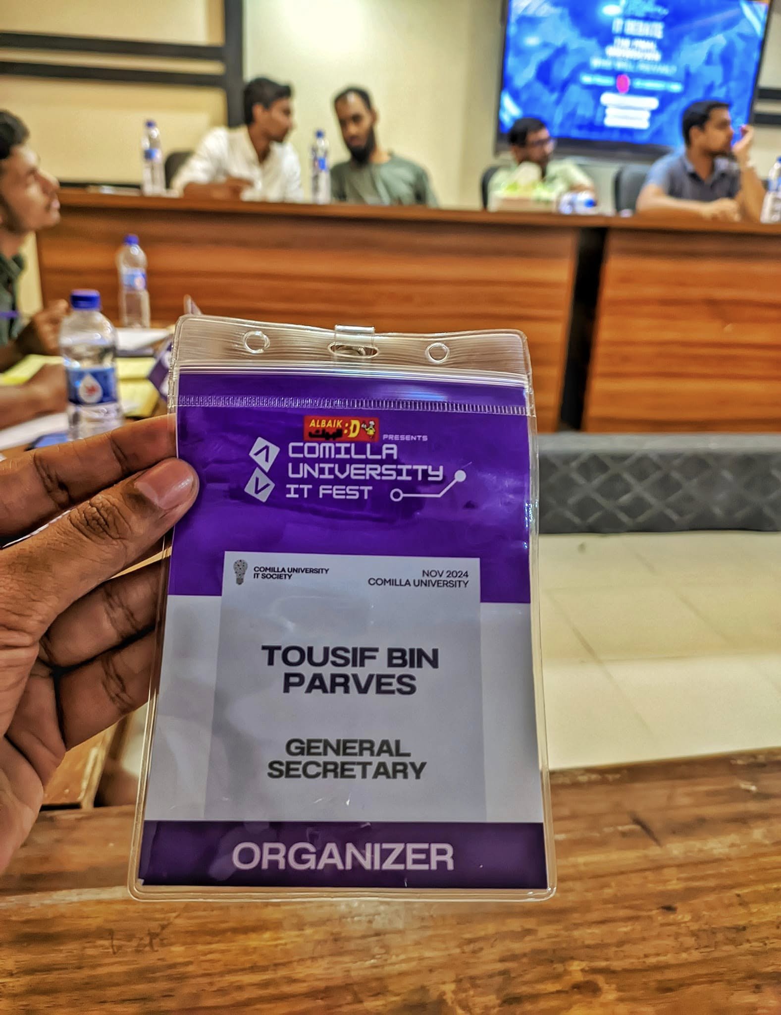 Organizer badge — Tousif Bin Parves, General Secretary, Comilla University IT Fest, November 2024