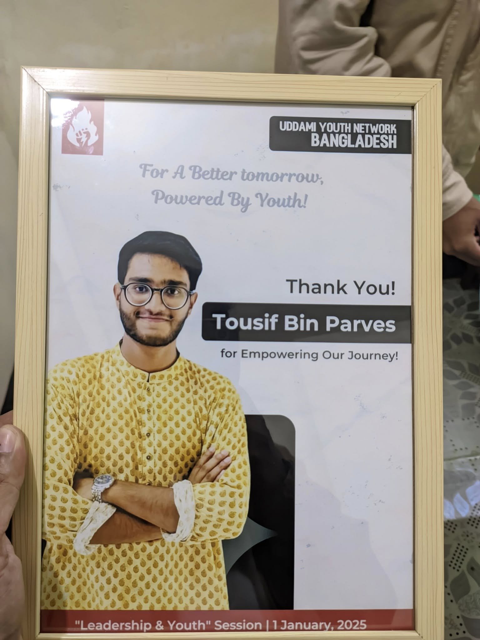 Framed recognition from Uddami Youth Network Bangladesh